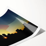 Extra large wall art featuring line art flowers over a Denver scenery, printed on rolled canvas in muted earth tones.