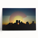 Black and white stretched canvas of Denver skyline, ideal for kitchen wall art or bedroom ambiance.
