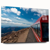 Acrylic print of Pikes Peak with vibrant blue and green tones, ideal for bedroom or dining room art.