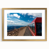Extra large abstract art print of Pikes Peak, Colorado, in textured gold frame, ideal for living room decor.