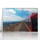 Framed acrylic print of Pikes Peak, Colorado, in muted earth tones, ideal for modern art wall decor.