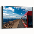 Framed canvas depicting black and white landscape art of Pikes Peak, ideal for bedroom wall decor.