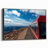 Framed canvas depicting black and white landscape art of Pikes Peak, ideal for bedroom wall decor.