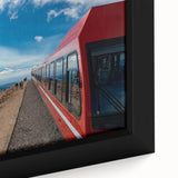 Extra large black wall art featuring a textured depiction of Pikes Peak in vibrant colors, ideal for living room decor.