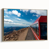 Framed canvas of Pikes Peak in Colorado, with a vintage poster art style on a black background, suitable for bedroom decor.