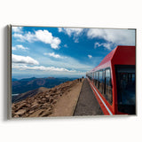 Landscape art painting of Pikes Peak in Colorado with colorful hues on a framed canvas, ideal for living room decor.