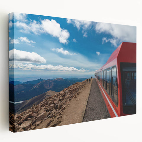 Large canvas print depicting Pikes Peak in Colorado, rendered in muted earth tones, suitable for kitchen wall art.