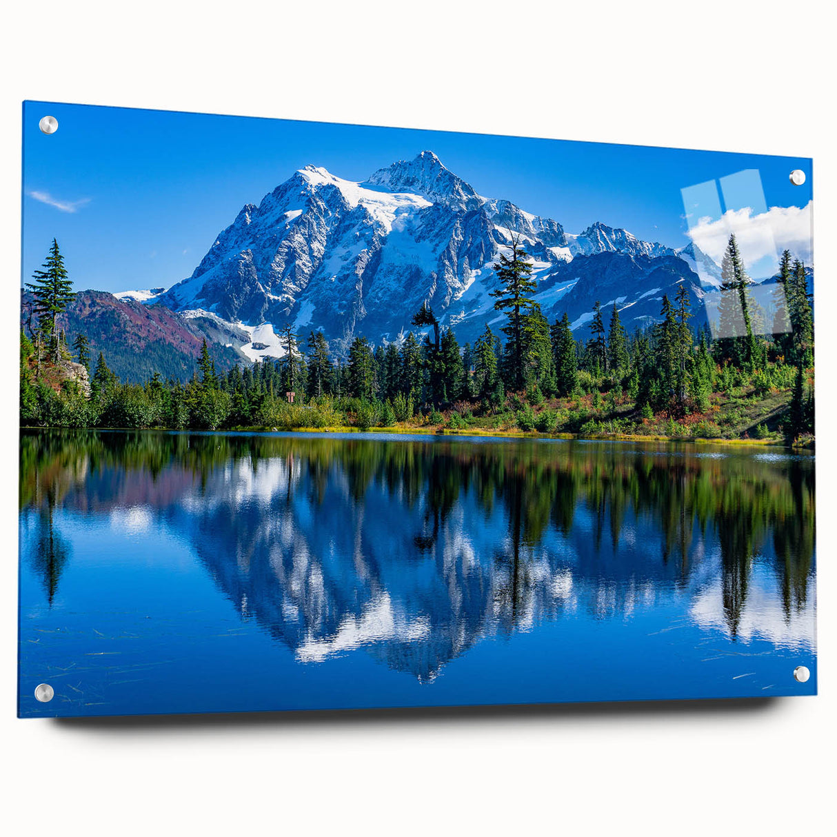 Acrylic print of the Rocky Mountains in muted earth tones, ideal for bedroom or dining room decor.