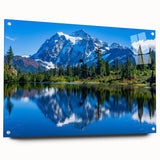 Acrylic print of the Rocky Mountains in muted earth tones, ideal for bedroom or dining room decor.