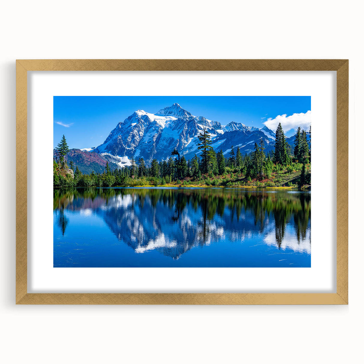 Extra large wall art featuring textured abstract print of the Colorado Rocky Mountains in muted earth tones, framed in gold.