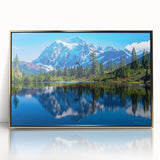 Large art print of the Rocky Mountains in Colorado, featuring gold-framed acrylic in a mid-century modernist style.