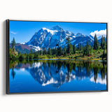 Black and white framed canvas of the Rocky Mountains, ideal for bedroom wall decor.