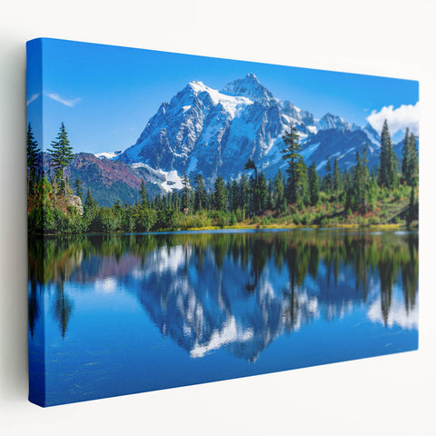 Rocky Mountain landscape on large stretched canvas with earthy green and brown tones, ideal for kitchen wall art.