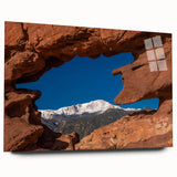Acrylic print of a large abstract depiction of Colorado Springs in earthy and blue tones.