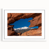 Abstract art print of Colorado Springs landscape in muted earth tones on a white framed canvas, ideal for dining room decor.