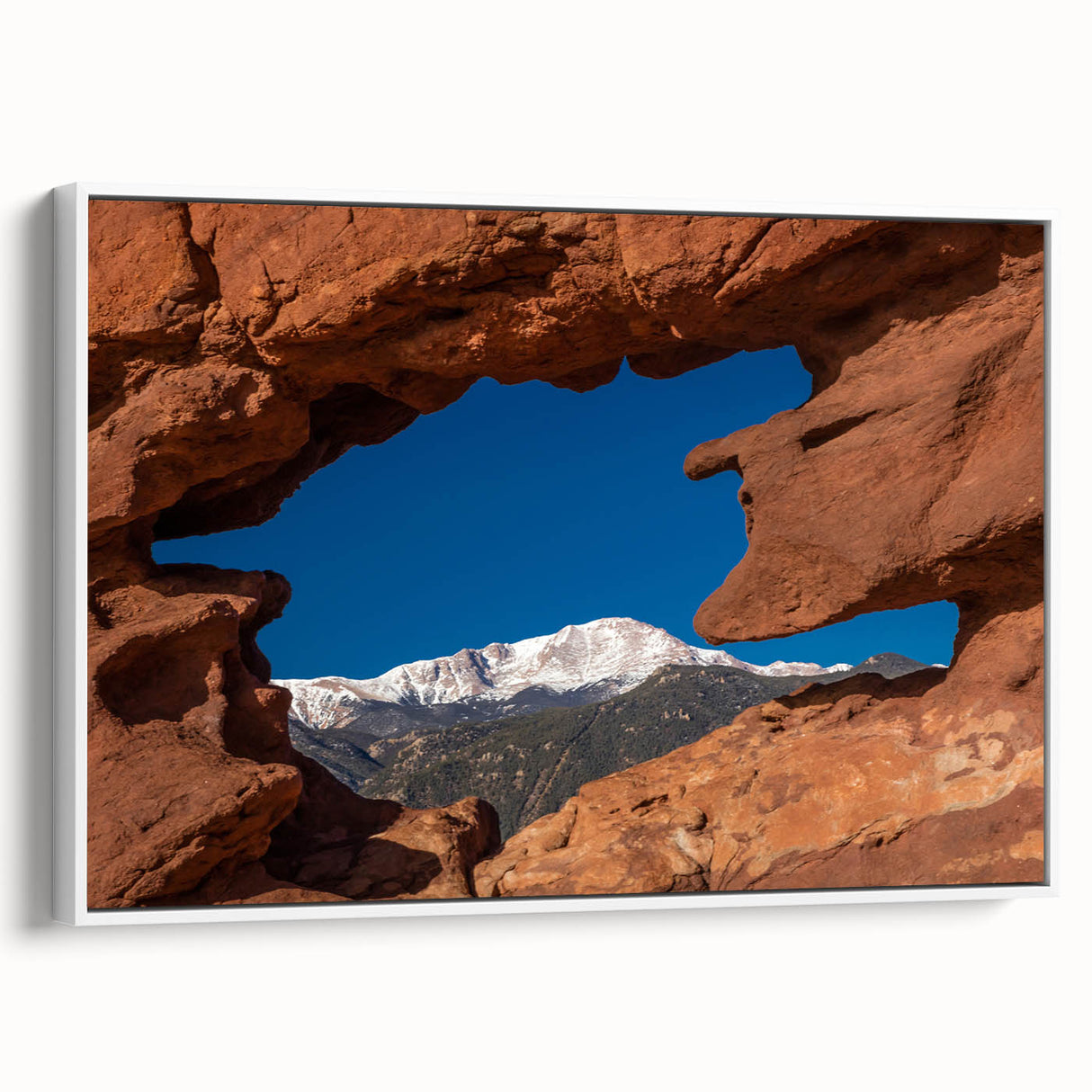 Vintage poster art of Colorado Springs on framed canvas, featuring colorful art in extra large size.