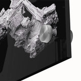 Large abstract depiction of Telluride, Colorado in mid-century modernist style on acrylic glass, using muted earth tones.