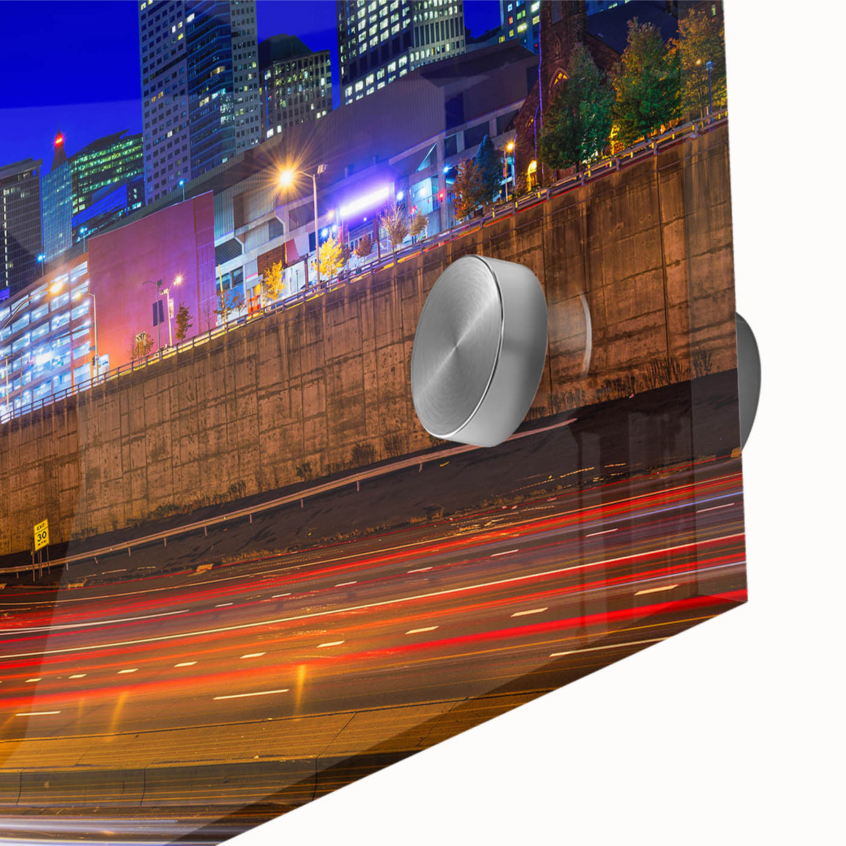 Large abstract wall art on acrylic glass featuring a mid-century modernist Connecticut scenery in muted earth tones.