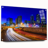 Acrylic print of a large abstract depiction of Connecticut scenery, using cool blue and green shades.