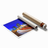 Rolled print of Connecticut scenery with floral elements in soft colors, suitable as classy bathroom wall art.