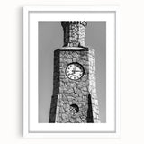 Abstract art print of Daytona scenery in muted blue and green tones on a white framed poster, suitable for dining room decor.