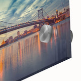 Large abstract wall art depicting Delaware scenery in acrylic glass, featuring mid-century modernist style.