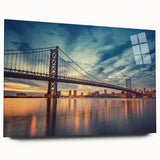 Acrylic print of a large abstract depiction of Delaware scenery in cool blue and green tones.