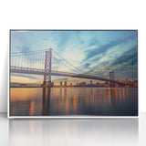 Art deco poster depicting Delaware scenery in muted green and blue tones, framed acrylic print ideal for nursery wall art.