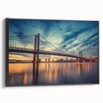 Black and white framed canvas of Delaware landscape, featuring a vintage poster style, suitable for bedroom wall decor.