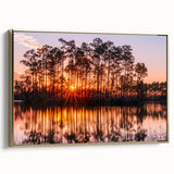 Framed canvas wall art depicting a vintage-style landscape of the Everglades in muted green and gold tones.