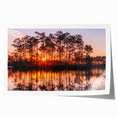 Everglades scenery on a rolled print featuring lush green vegetation and soft blue skies, suitable for dining room wall art.