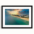 Abstract art print of Fort Lauderdale skyline in vibrant, colorful hues on a large textured canvas, framed in black.