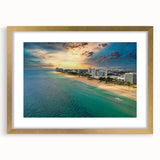 Extra large abstract art print of Fort Lauderdale scenery in gold frame, featuring textured blue and green tones.