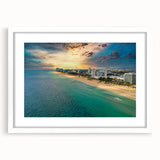 Abstract art print of Fort Lauderdale skyline in muted blue and gray tones on a framed white canvas.