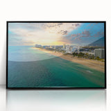 Large abstract wall art depicting the Fort Lauderdale skyline in muted gray tones on a black framed acrylic print.