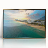 Framed acrylic print of Fort Lauderdale scenery in mid-century modernist style, featuring pastel shades.