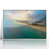 Art deco poster of Fort Lauderdale skyline in muted blue and white tones on framed acrylic.