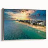 Framed canvas of a colorful Fort Lauderdale landscape, featuring a vintage poster style, ideal for living room decor.