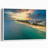 Vintage poster art of Fort Lauderdale scenery in vibrant colors on a framed canvas, suitable for large living room walls.