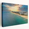 Fort Lauderdale skyline in muted blue and gray tones on stretched canvas, ideal for kitchen wall art.
