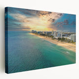 Fort Lauderdale skyline in muted blue and gray tones on stretched canvas, ideal for kitchen wall art.