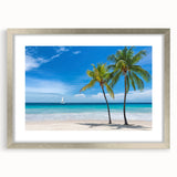 Textured abstract art print of Florida Keys in muted blue and green tones on a framed canvas, suitable for bedroom decor.