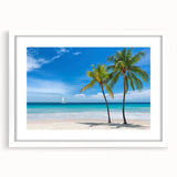 Abstract art print of Florida Keys in pastel shades on a white framed canvas, suitable for bedroom or dining room decor.