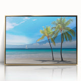 Acrylic print of Florida Keys scenery in gold frame, featuring mid-century modernist style, ideal for modern art wall decor.