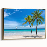 Framed canvas featuring a vintage-style landscape painting of the Florida Keys, with muted gold and black tones.