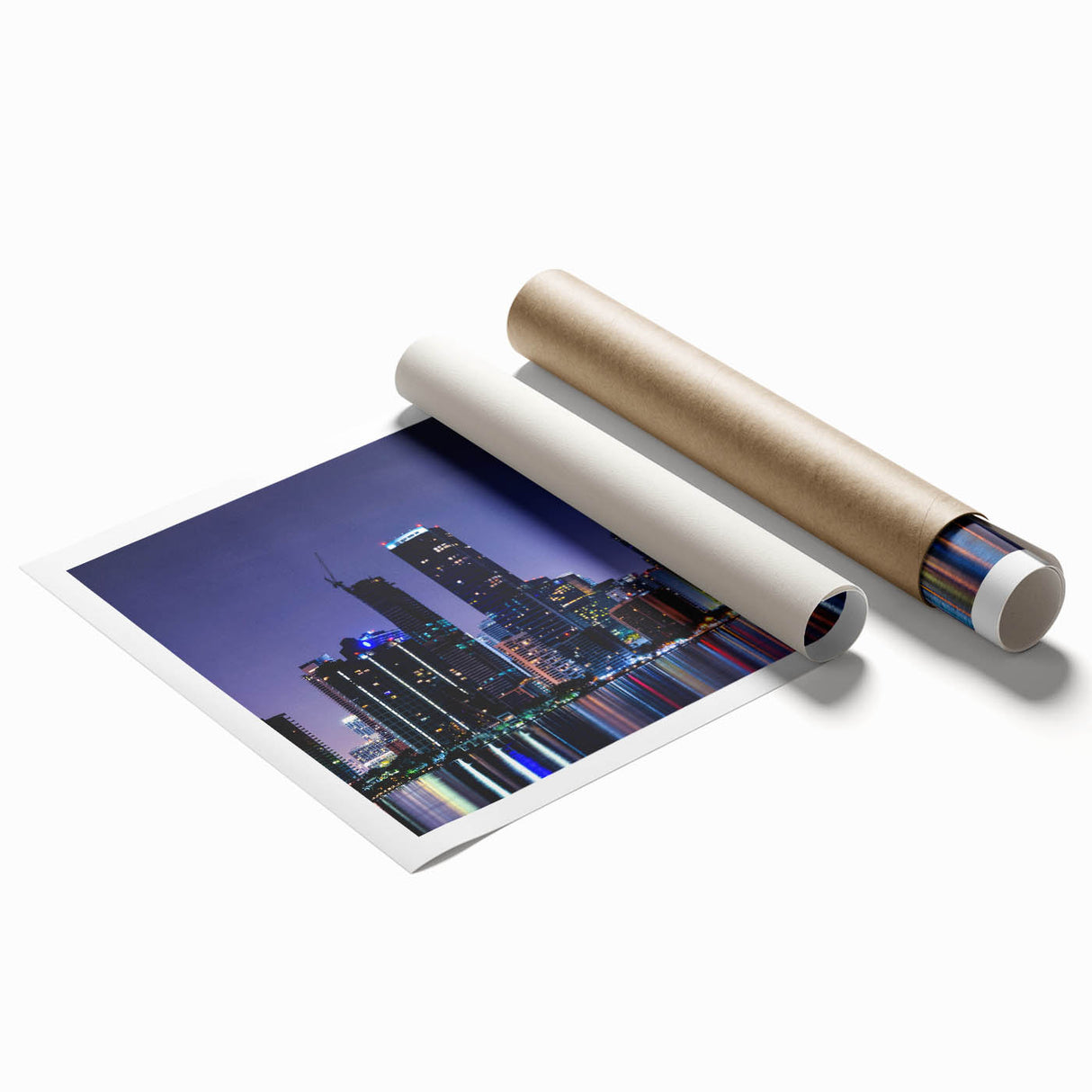 Extra large rolled print of Miami scenery with vibrant floral art, ideal for classy bathroom wall art.