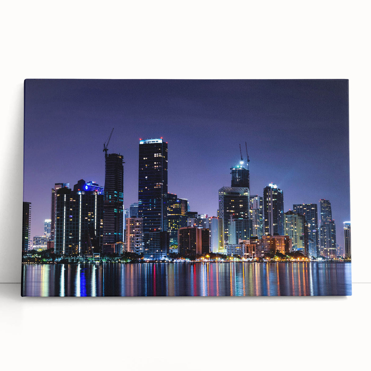 Black and white stretched canvas of Miami skyline, ideal for kitchen wall art or bedroom ambiance.