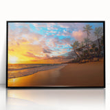 Large abstract wall art depicting Florida's Palm Beach with vibrant blues and greens on a framed acrylic.