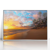 Art Deco style poster of Palm Beach with vibrant colors on framed acrylic, ideal for modern art wall decor in a nursery.