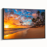 Black and white framed canvas featuring a vintage-style landscape of Palm Beach, ideal for bedroom wall art.